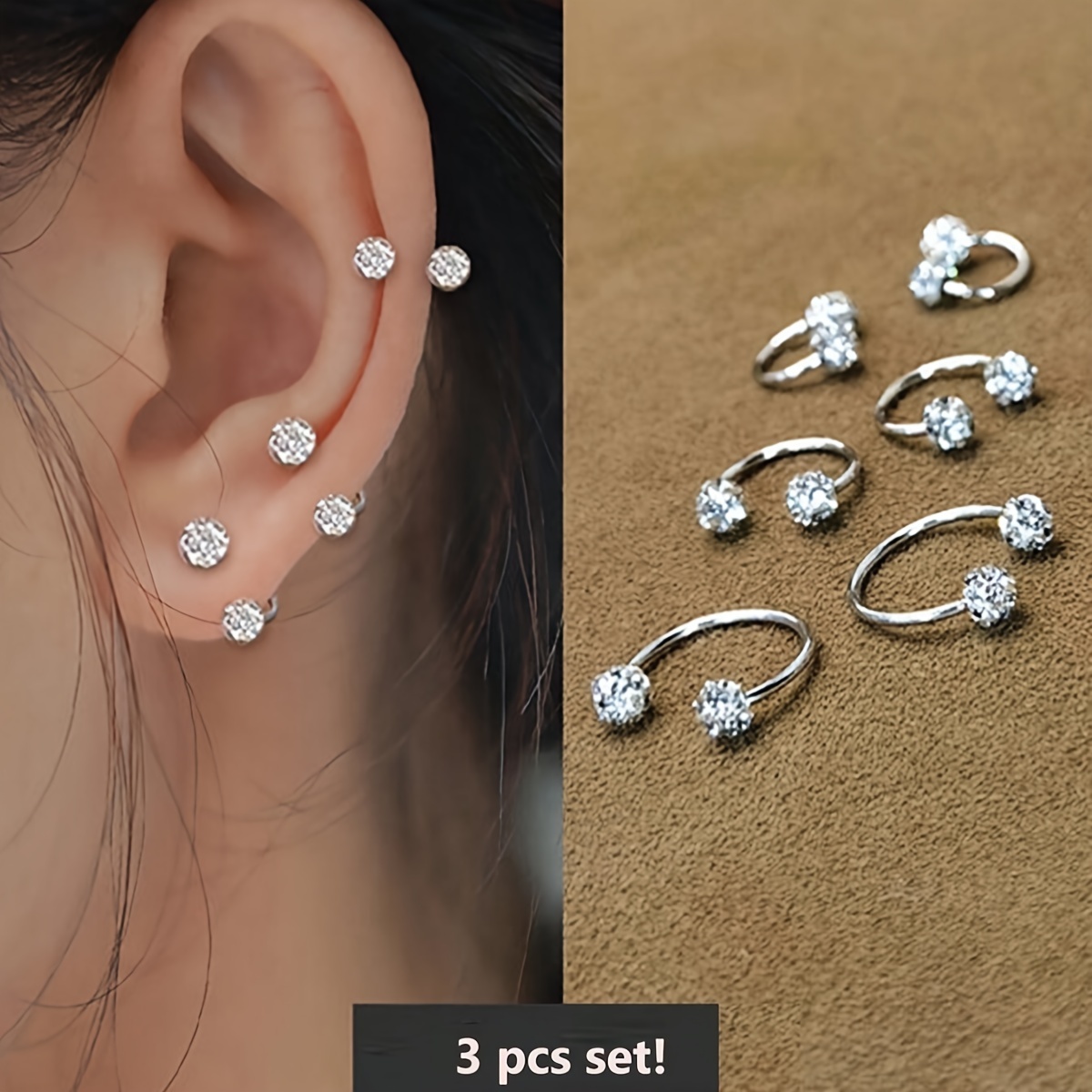 

Elegant Stainless Steel Rhinestone Hoop Earrings For Women - 3 Piece Set, No Plating, Daily & Gift Occasions, Versatile All Season Jewelry (6/8/10mm)