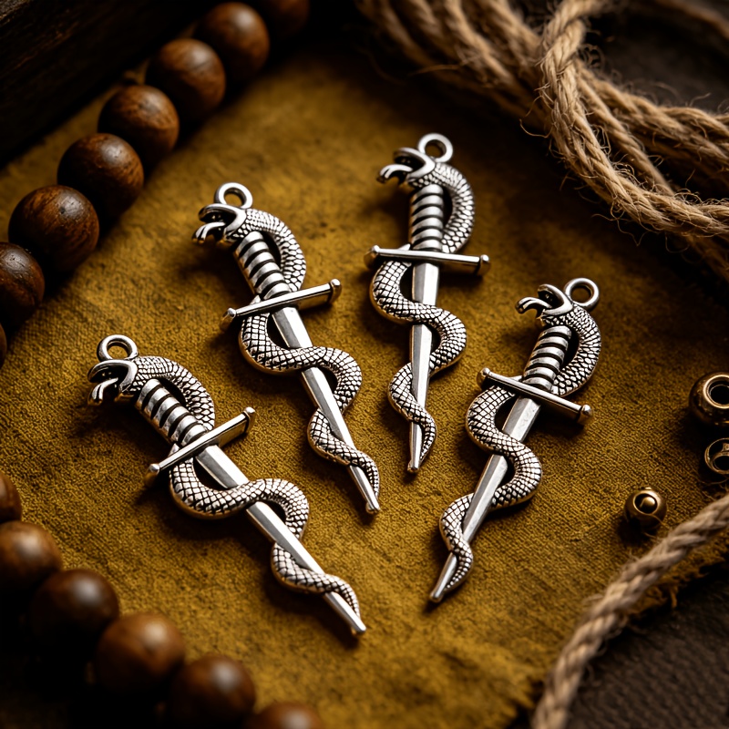3D Retro Snake-Shaped Twisted Swords Pendant Set