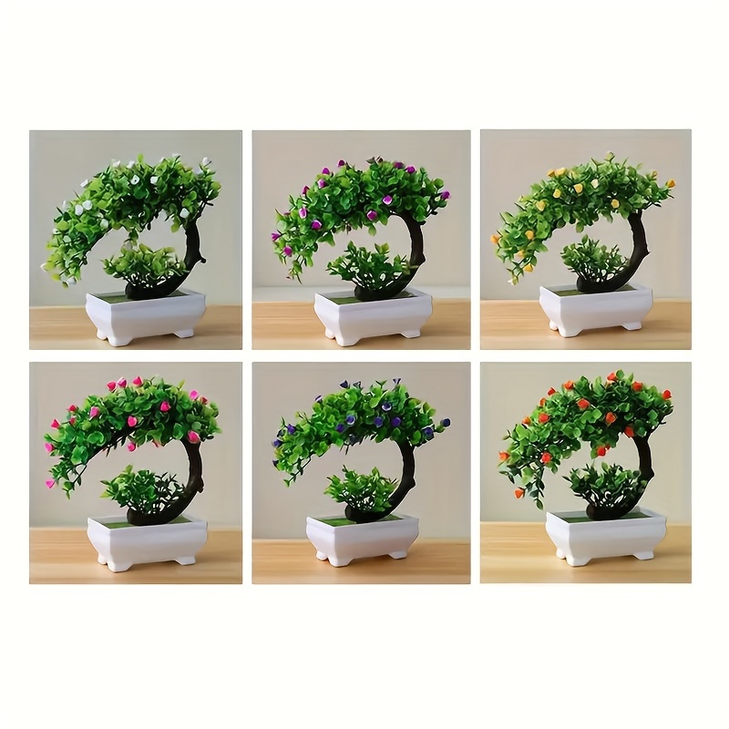 Charming Mini Crescent Rose Bonsai - Artificial Plant with Pot for Home, Office & Garden Decor