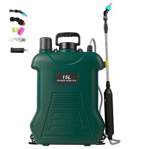 pulverizador de jardín de 15l a batería, pulverizador eléctrico de mochila, pulverizador de césped para patio y jardín con 5 boquillas de pulverización, manguera retráctil y correa ajustable para césped, y patio