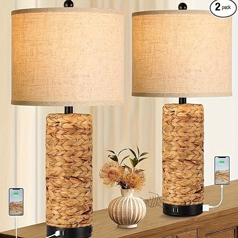 

Set Of 2 Table Lamps For Bedroom 3 Way Dimmable Nightstand Lamps For Living Room Coastal Bedside Lamps With 2 Usb Ports And 1 Ac Outlet, 2700k Led Bulbs Included