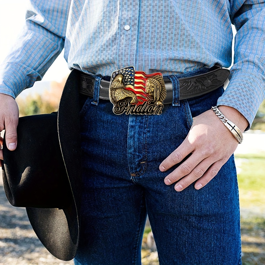Vintage Western Eagle & INDION Engraved Buckle Belt