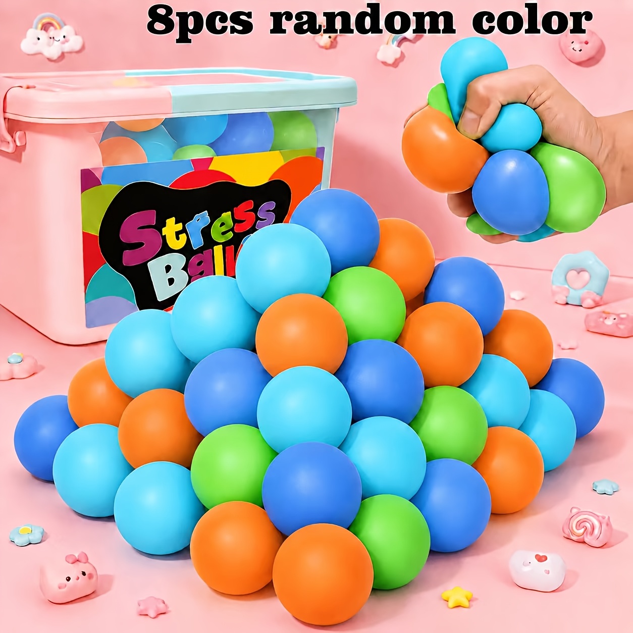 8pcs Random Color Squeezable Ball, 8pcs In A Pack - A Ball Toy - As A Gift Package For Children At Parties - Classroom Rewards - An Ideal Birthday/festival Gift