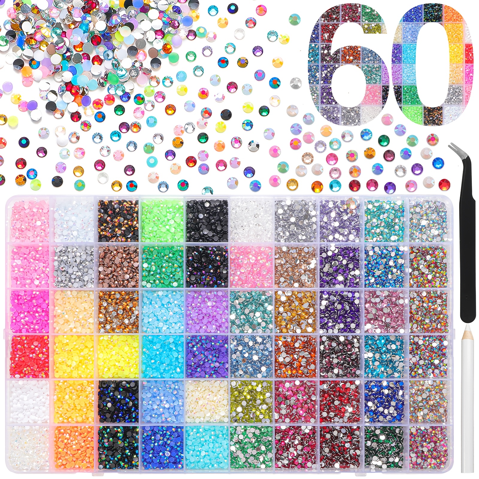 Image of 60 Colors Rhinestones Bedazzling Kit With Tools, 3mm Colored Resin Rhinestones For Bedazzling, Flatback Resin Gems For Crafts, Bedazzler Kit For Clothing Shoes Face Makeup Tumblers
