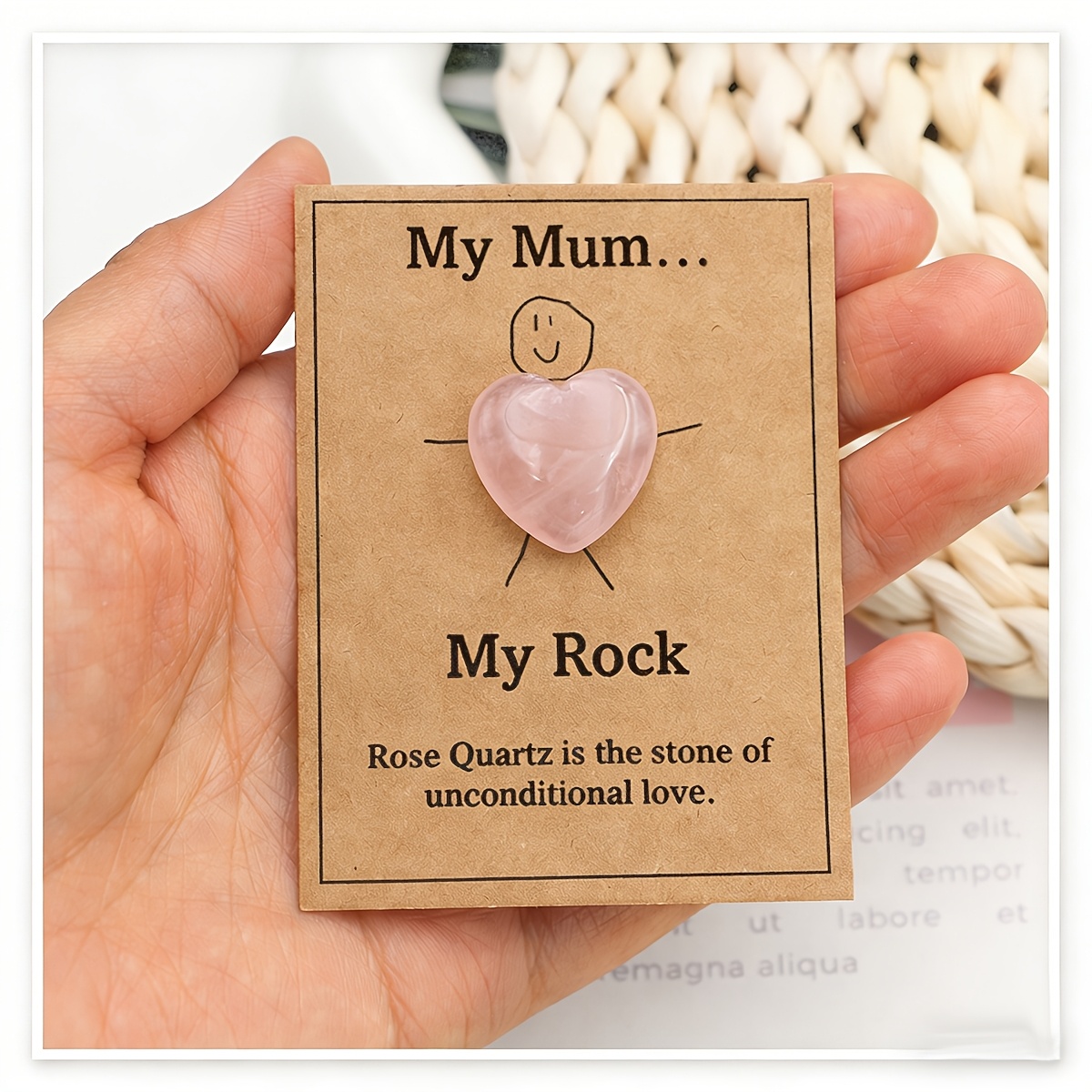 Lovely Stone Present For Mom Featuring A '' Card For Mother's Day, Adorable Rose Stone Pocket Gift For Her