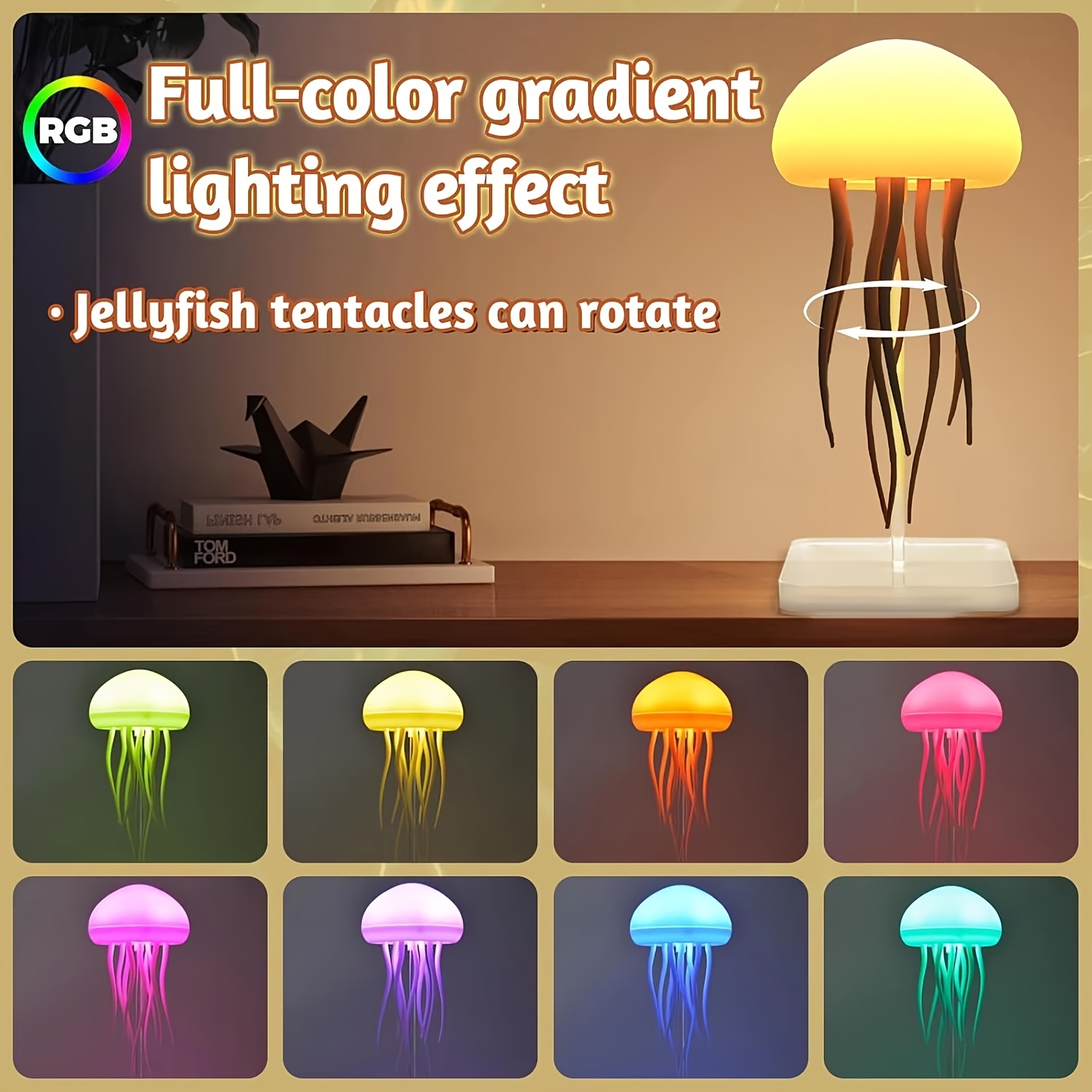 rechargeable smart led jellyfish night light rgb gradient adjustable color changing voice controlled usb powered table lamp for bedroom and living room decor 8