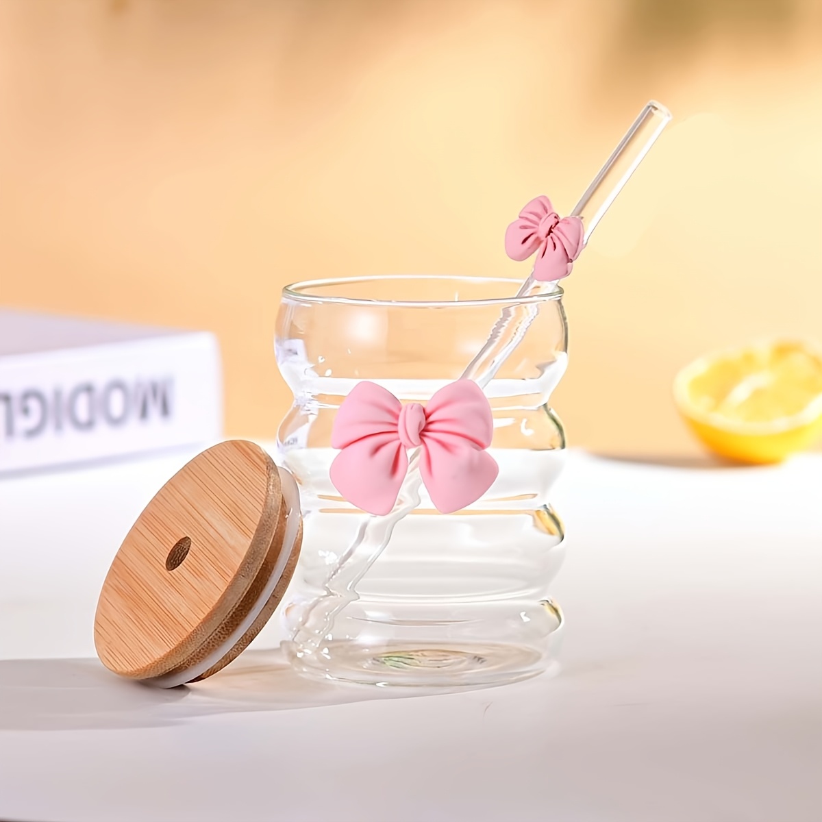 Image of 1pc, 300ml, With Lid And Straw, Glass Cup, Caterpillar Cup, Cup, Beautiful Glass Cup, Glass Cup For, Suitable For Coffee, Tea, Milk, Smoothie, Ice Cream, Ideal Gift, Perfect Gift