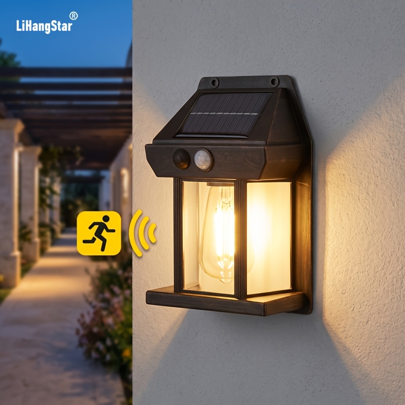 TEMU 1 pièce Applique Murale Solaire d'Extérieur, IP44, Lumière de Jardin avec Détecteur de Mouvement, Applique Murale Extérieure avec d'Éclairage ;