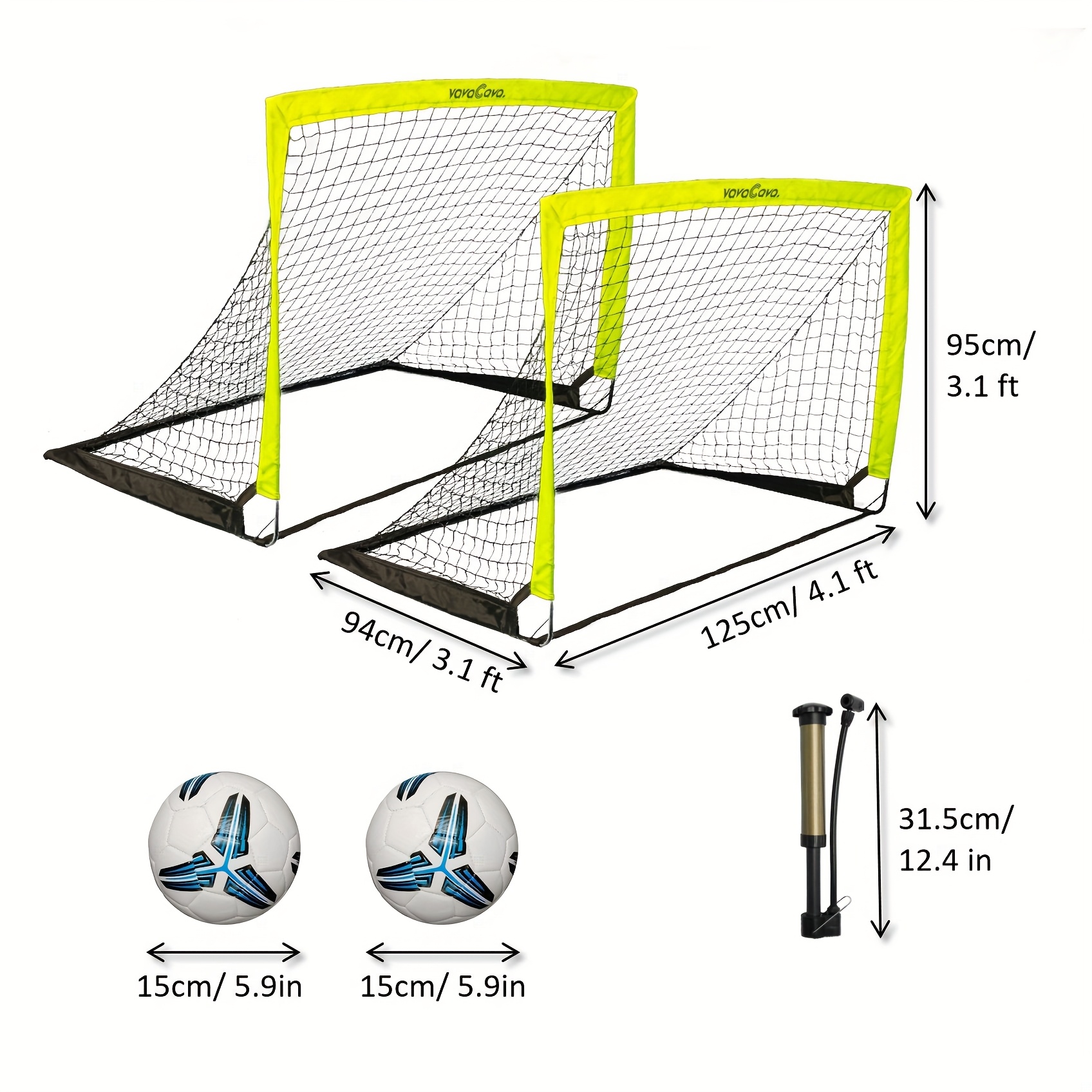 VavaCava 2 Packs 4' X 3' Size Portable Soccer Goals For Backyard, Indoor And Outdoor Soccer Net, 2 Nets, 2 Soccer Balls, 1 Pump, 1 Carrying Bag, 450D Oxford Fabric, Pop Up Design, Easy To Take Away. Backyard Fun, Best Gift For Your Family And Friends