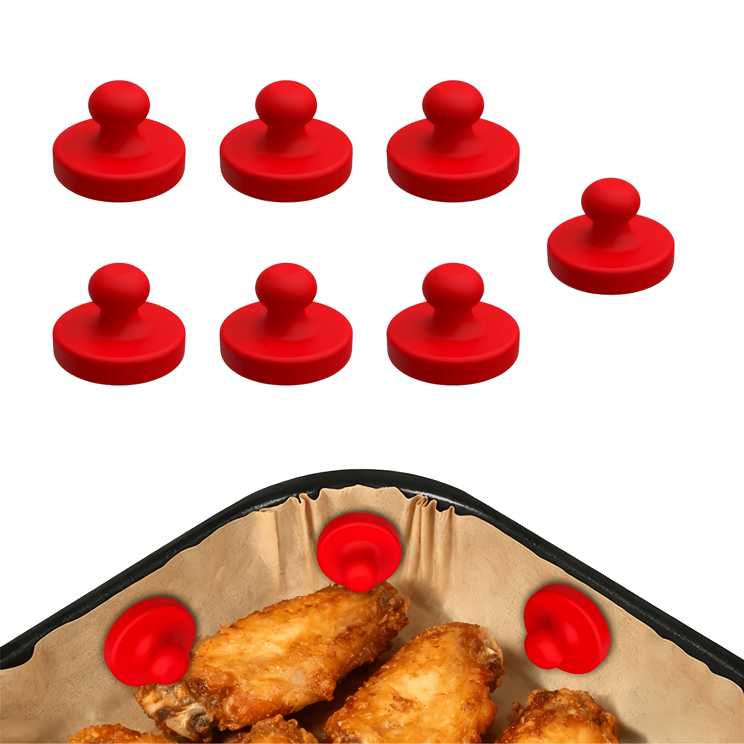 Temu – TEMU Set Of 7 Silicone Magnetic Clips For Air Fryers, Designed To Hold Parchment Paper Liners , Heat-resistant, Non-slip, And Reusable (0.86 Inches,