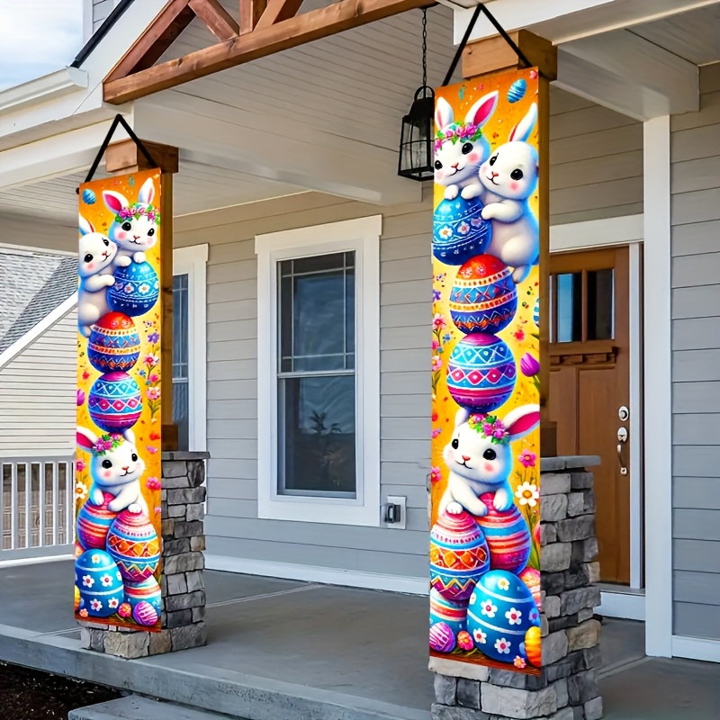 

2d Door Banner 1 Pair Easter Bunny Porch Banners, Polyester Door Hanging Decorations, 11.8 X Inches, Rabbit & , For Home & Easter Celebrations, No Electricity Needed