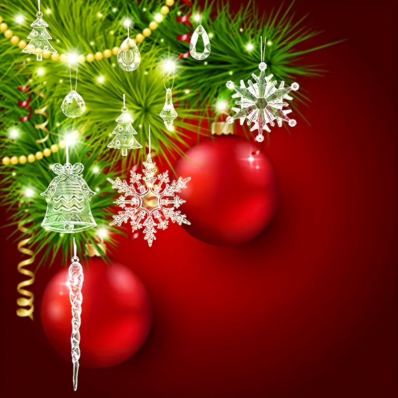 [No Electricity Needed] 35pcs Bohemian Christmas Tree Ornaments - Transparent Icicle Pendants, Durable Plastic Holiday Decor for Wedding & Engagement Party, Winter Wonderland Decorations