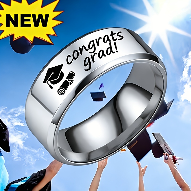 TEMU Anillo de Graduación Personalizado - Anillo de Graduación de Acero Inoxidable Grabado con , Regalo Personalizado para la de 2026