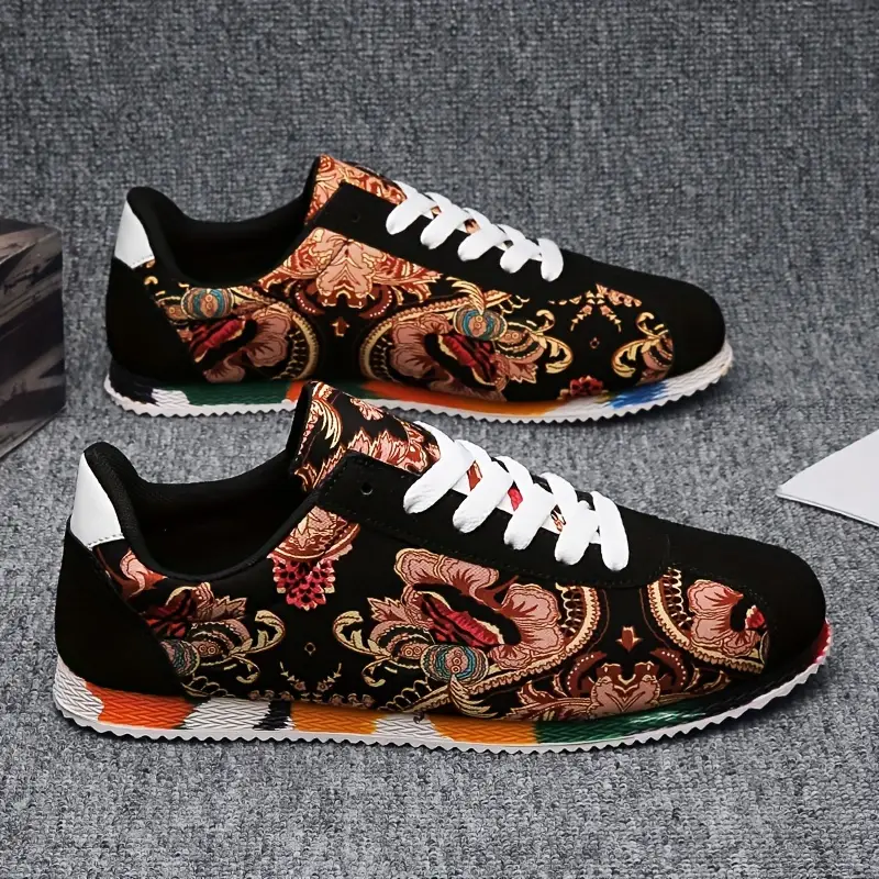 flowers pattern trendy low top jogging shoes mens comfy lace up sneakers for outdoor walking workout traveling details 2