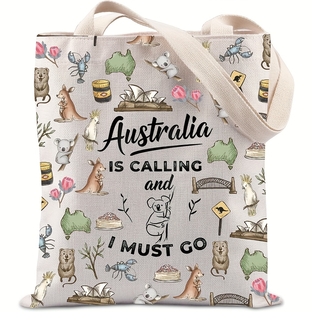 

Australia-themed Linen Tote Bag, 1pc, No-closure, Fashionable Canvas Shoulder Bag For Women, Casual Student Grocery Bag, Ideal For Christmas, Halloween, Thanksgiving, Teachers Day, Holiday Gifts