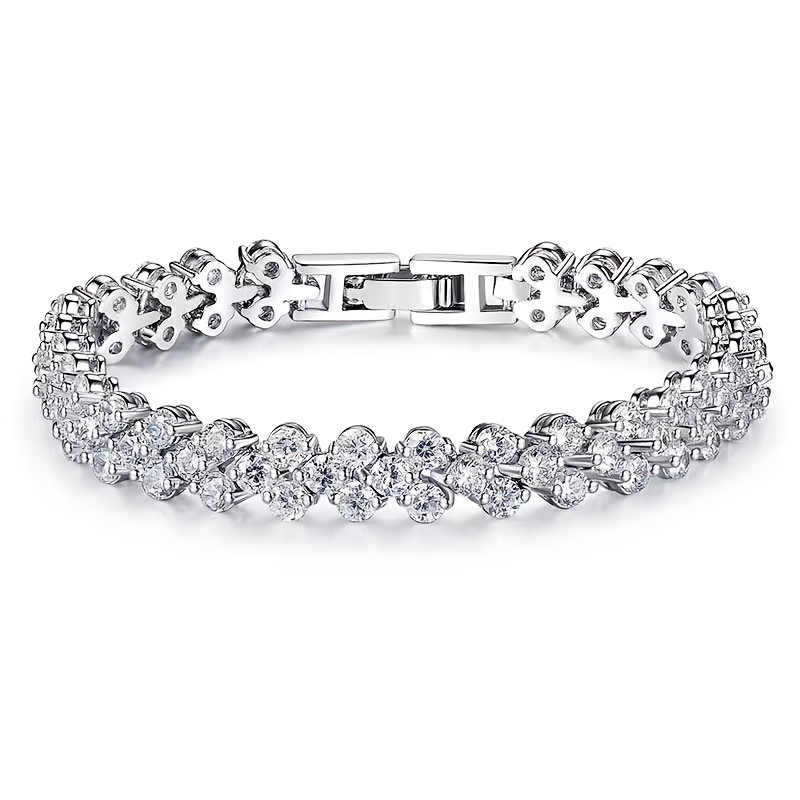 Image of 1pc S925 Silver Romantic Elegant Ladies Bracelet, Tennis Chain With Inlaid Synthetic Zirconia, Suitable For Daily Wear And Parties, For Lovers' Festival Gifts