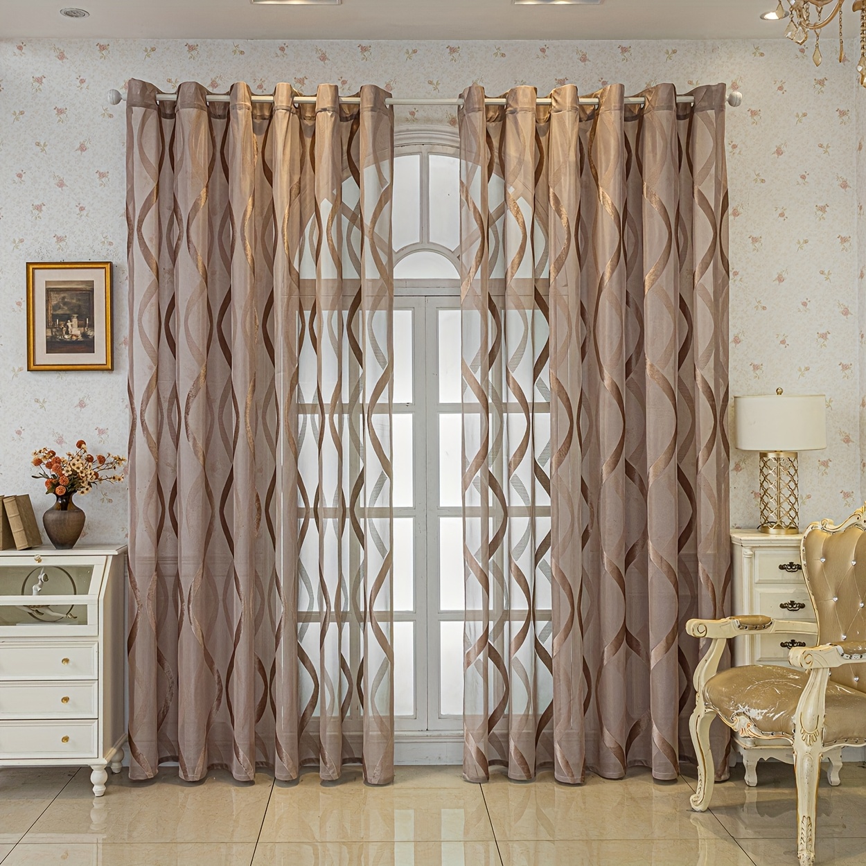 2pcs European Curtains, Perforated Decorative Transparent Curtains, Reference Living Room Balcony Kitchen Restaurant Office Decoration, Room Decoration