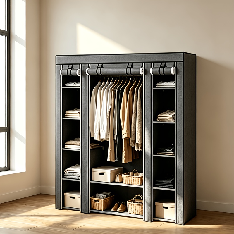 Portable Wardrobe Organizer For Clothes Storage, Made Of Non-woven Fabric, Easy To Assemble, Extra Sturdy And Durable In Gray, Portable Closets