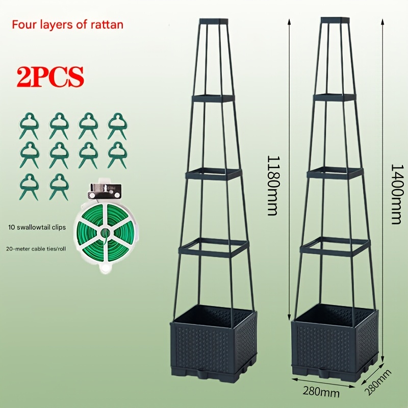 TEMU Lot de 2 jardinières treillis à tomates avec système d'auto-arrosage, pots de avec support treillis, jardinières d'extérieur et d'intérieur pour