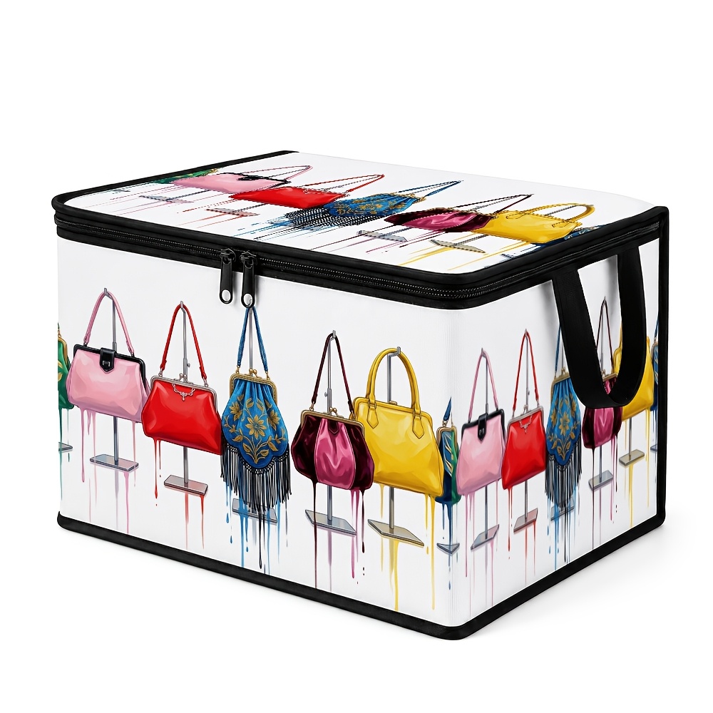TEMU 1pc Watercolor Fashion Large Capacity Lid Storage Box, Handbag & Purse Soft Fabric Printed Storage Bag, Large Capacity Foldable Storage Bag,