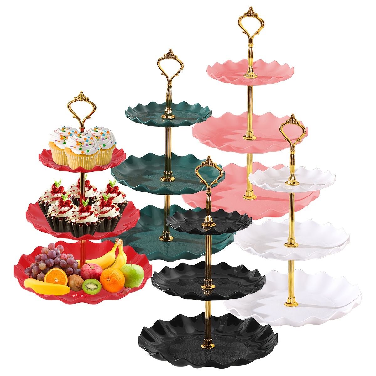 

3pcs 3-tier Cake Stand Set - Plastic Dessert & Cupcake Display For Parties, Birthdays, Weddings - Christmas Celebrations