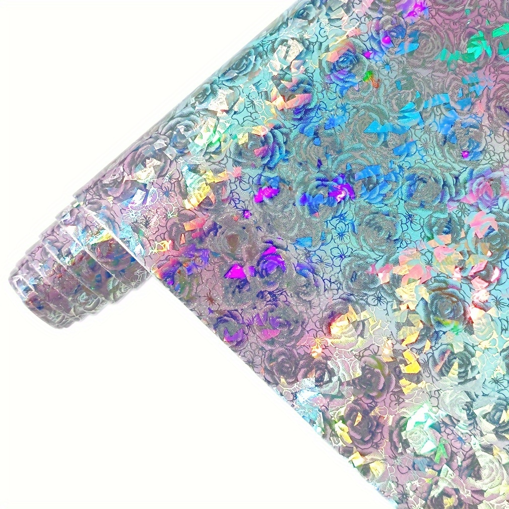 

1 Roll 30 Cm * 135 Cm Holographic Printed Pu Faux Leather Glitter Colored Gem Pattern Leather Fabric For Bows Earrings Craft