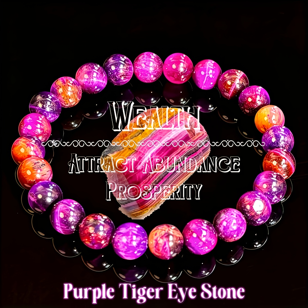 TEMU Bracelet Bohème en Perles d'Œil de Tigre Violet, Bijou Artisanal en Naturelle pour Attirer , Attire et les Opportunités, Parfait pour un et