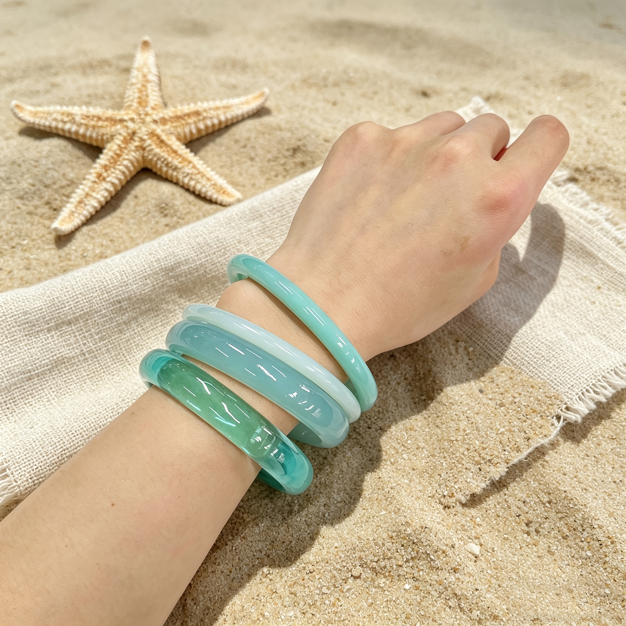 TEMU Juego de 4 pulseras de resina de grosor en colores , con rosa y azul refrescante, perfectas para vacaciones y estilismo de fiestas en , para
