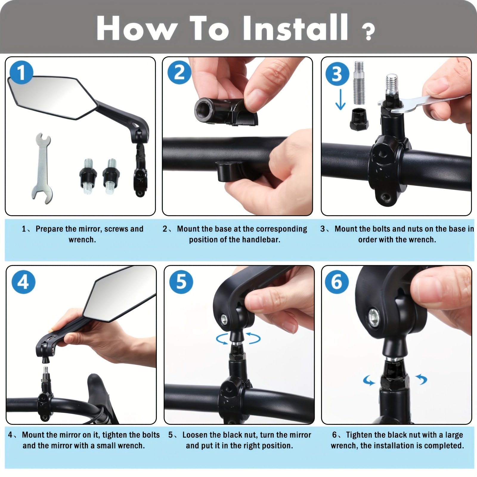 2pcs Bike Rear View Mirrors - 360° Rotatable Adjustable Safety Cycling Mirrors with Wide-Angle, Handlebar Mount Compatible for Mountain Bikes, Road Bikes, for -Bikes - for riding Safety Mirrors