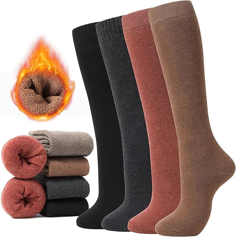 TEMU 4-pair Women's Knee-high Thermal Socks, Casual Socks, Boot Socks And House Socks, For Indoor And In Any Occasion: Knee-high Socks Are Accessory