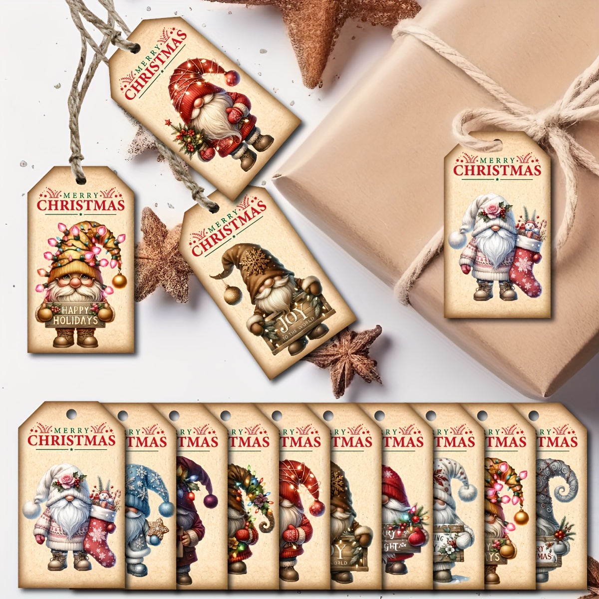 Image of 50pcs, Christmas Tags For Gift, Christmas Gnome Design Christmas Tags, Christmas Tree Gnome Tags For Christmas Gift, Christmas Gift Decoration.