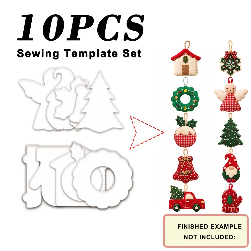 TEMU 10pcs Pet Christmas Tree Ornament Sewing Templates - Reusable Diy Fabric Hanging Decorations With Pre-cut Patterns Suitable For Beginners,