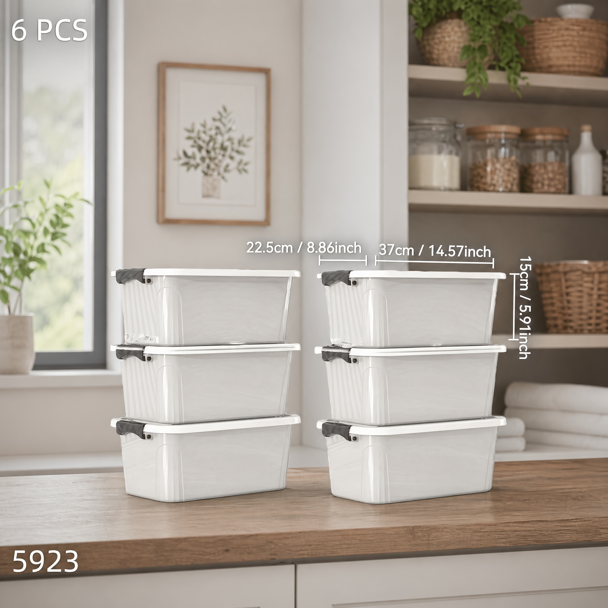 6 Packs Plastic Storage Bins with Lids for Organising