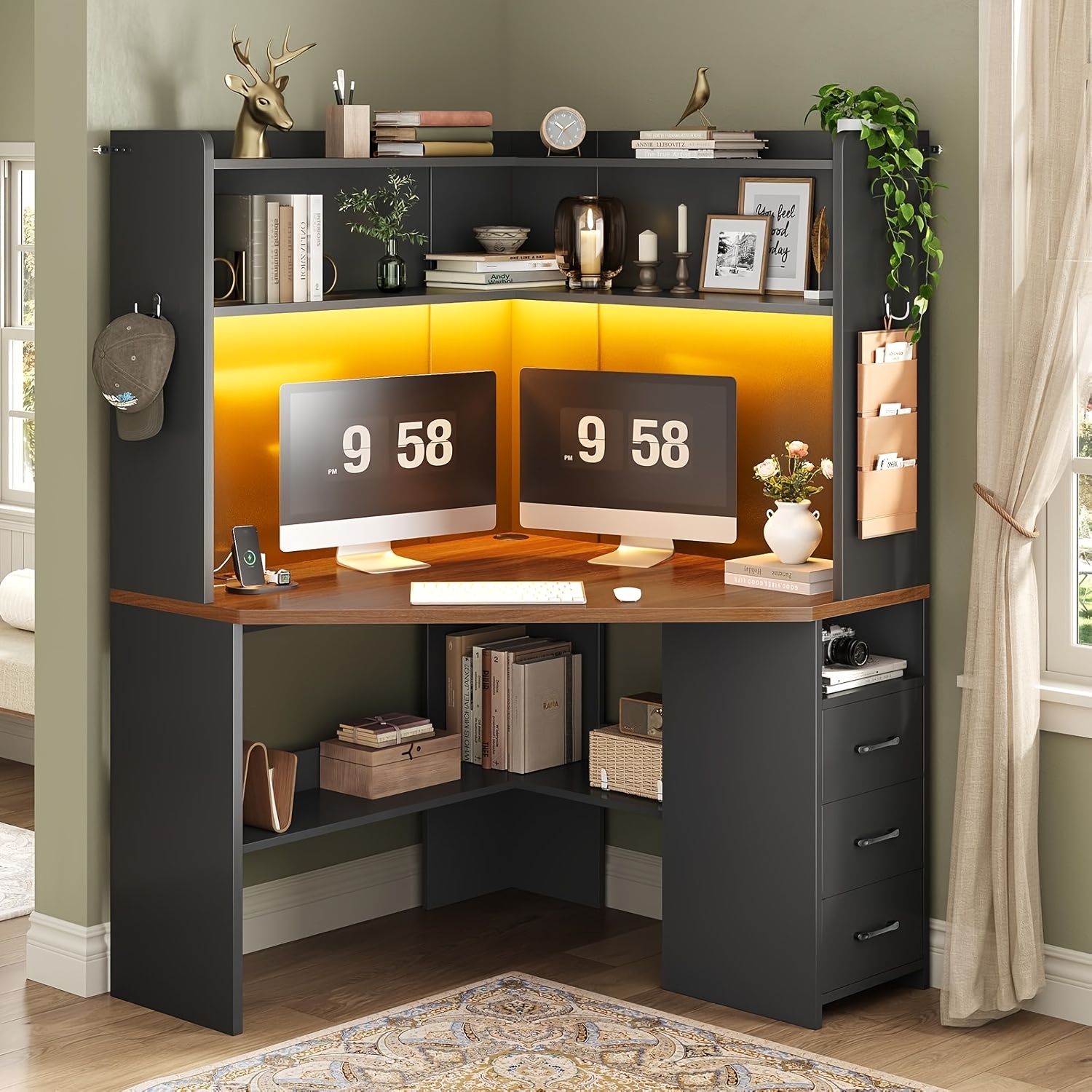 black dresser desk combo Amazon.com: RoyalCraft Vanity Desk and Dresser Combo, 67" Extendable Big  Makeup Vainty with 6 Drawer Dresser and 3 Side Shelves, Wood Corner Vanity  for Bedroom, Dressing Table for Women Girlfriend, Black :