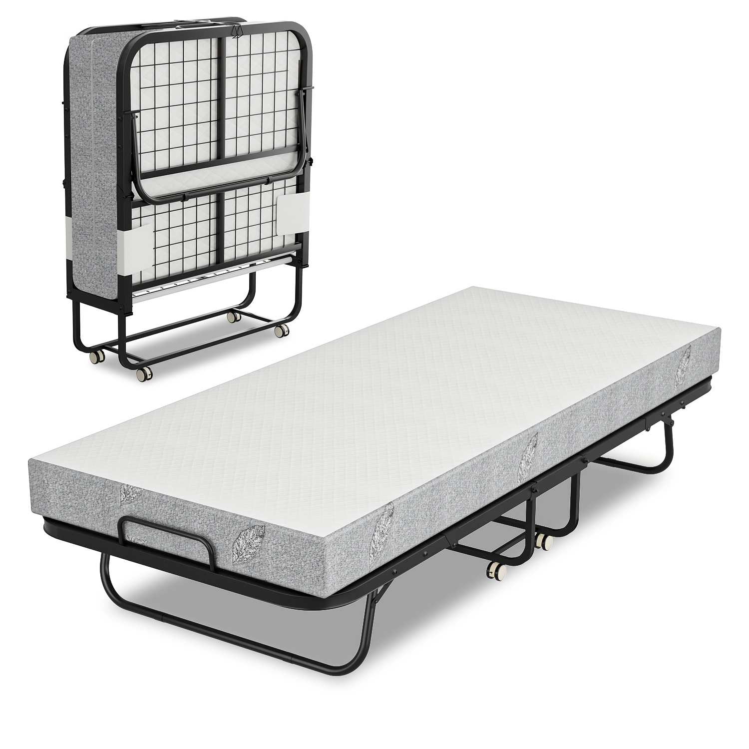 Foldable Bed Frame 90 X 200 With Mattress Metal Bed Frame With Wheels Folding Bed With 13cm Mattress Bed Single 200kg Load Capacity