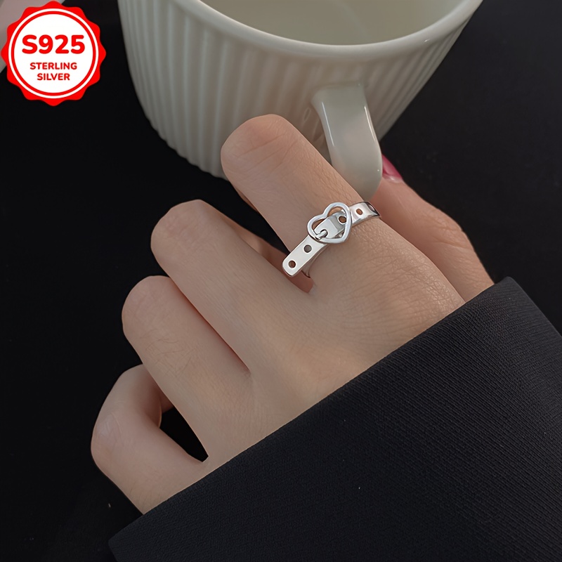 925 Silver Heart Belt Buckle Ring for Women - Perfect Gift