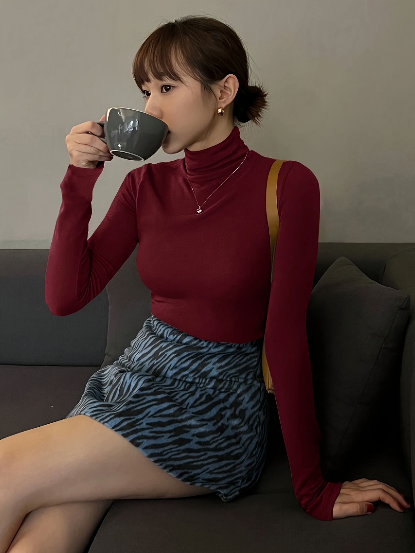 top col roulé à manches longues élastique femme sous Temu France