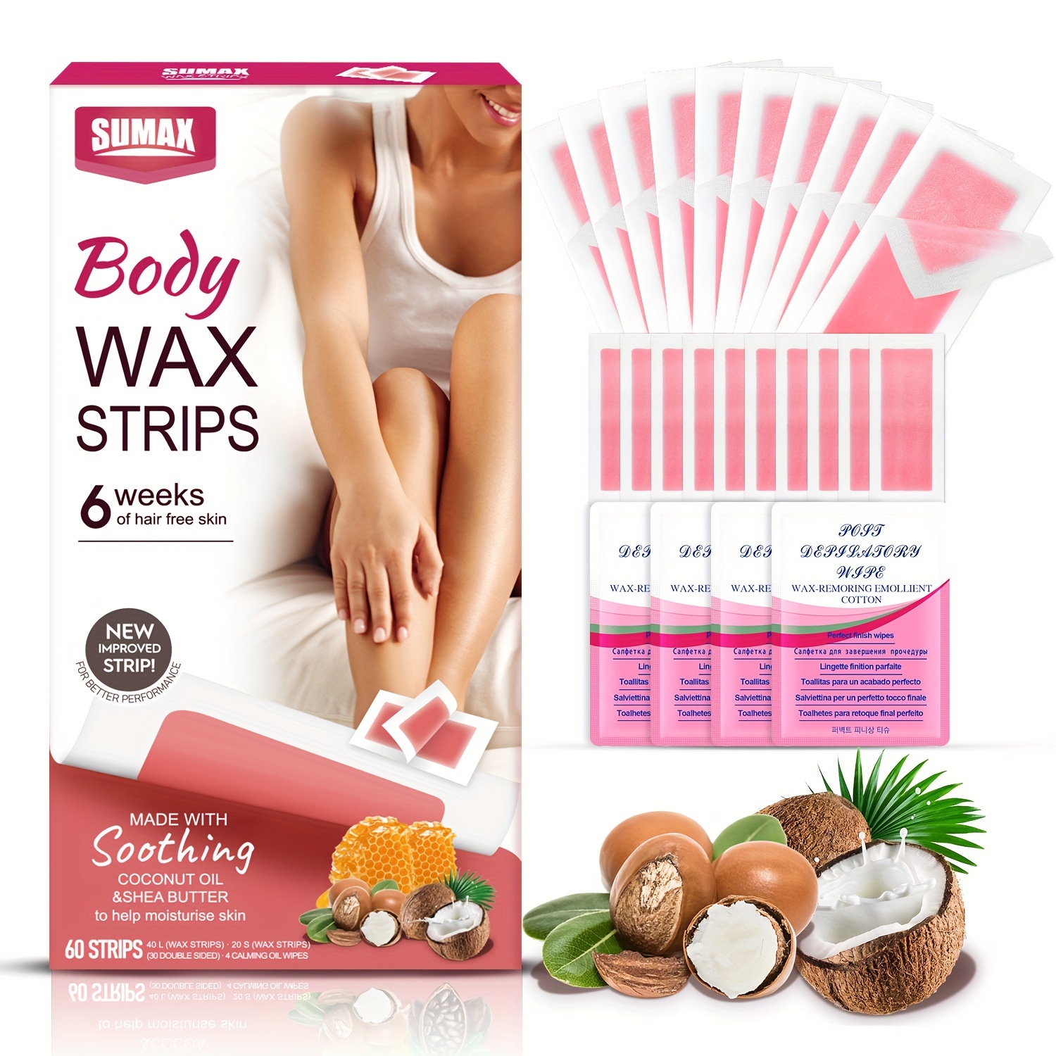 60 Strips Coconut Oil Hair Removal Wax Paper Gentle Non Temu