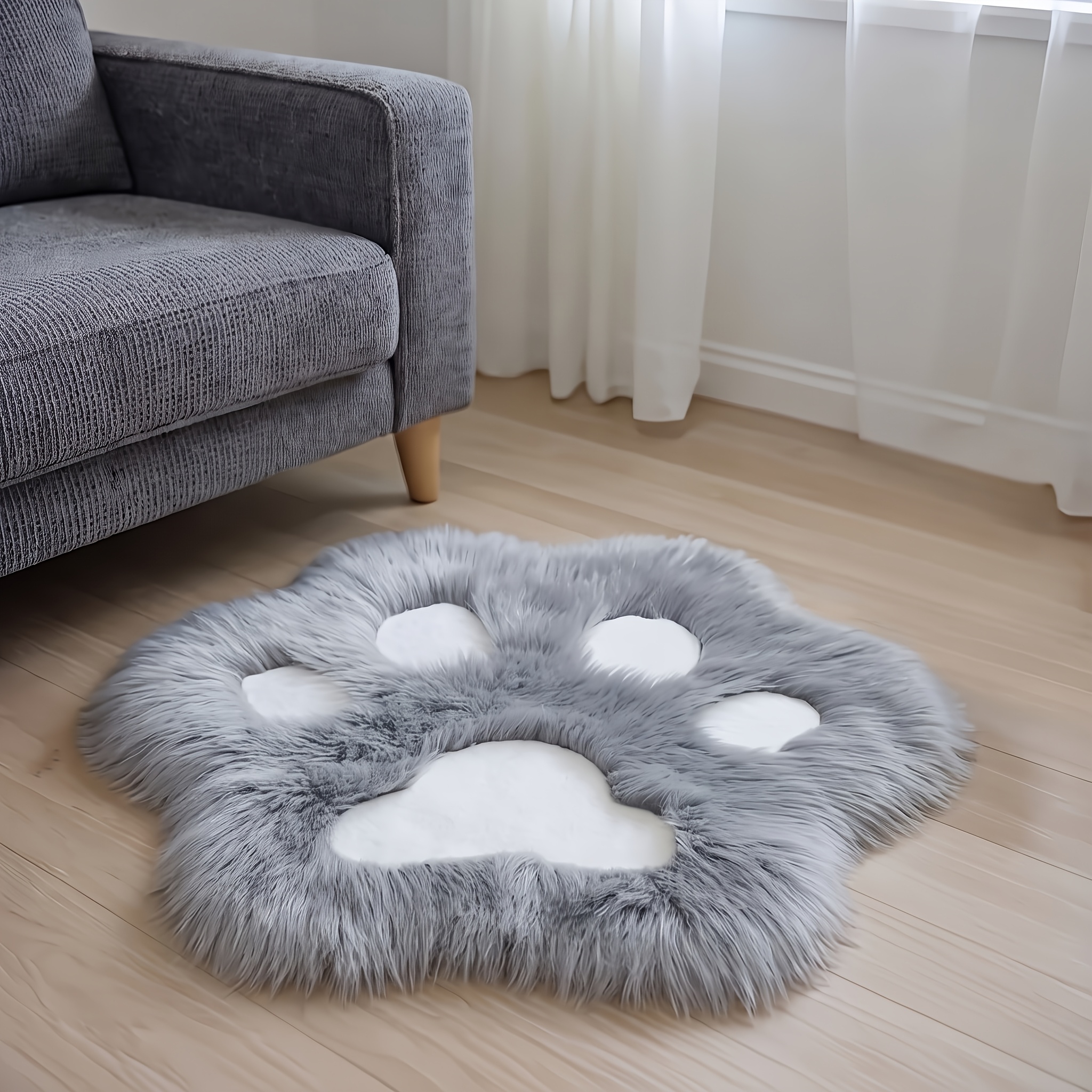 TEMU 1pc Cute Cat Paw Design Rug, Soft Long Plush Decorative Carpet For Living Room Bedroom Home Decor, Valentine's Decoration