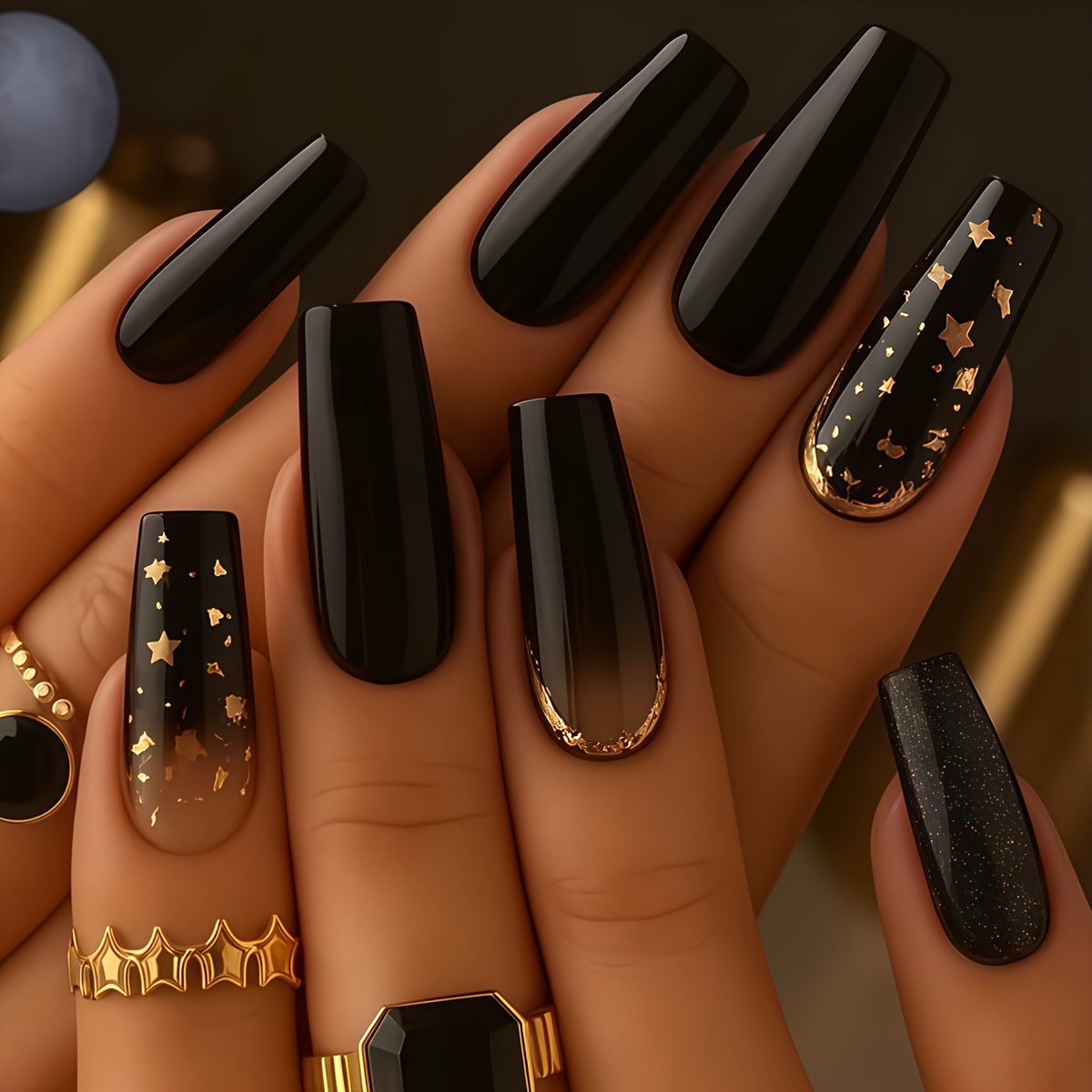 TEMU 1 Set 24pcs Long Ballet -on False Nails Elegant Ombre Sparkling Suitable For All Women And Box Includes Nail Scrubs And Jelly Glue Easy To Paste