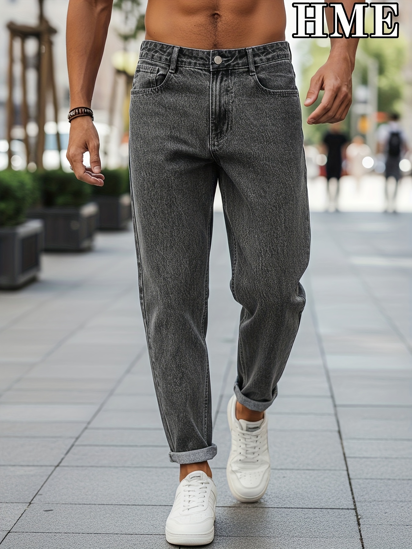 [HME] Minimalistiniai vyriški džinsai, snaigėmis plauti klasikiniai tamsiai pilki, trimatės kirpimo vidutinio juosmens tiesios kelnės, tinkamos tiek verslo, tiek laisvalaikio aprangai, būtini vyriški džinsiniai kelnes kasdieniam nešiojimui
