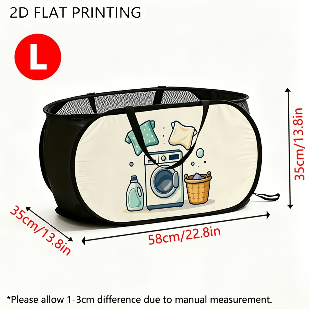 TEMU 1pc Mesh Pop-up Laundry Basket, Laundry Washing Machine Pattern, Ideal For Daily Use At Home Or In Dorms, Large Capacity, Foldable Polyester