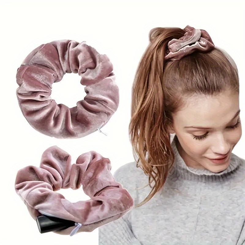 

Elegant Velour Hair Scrunchie - Vintage Style Solid Color Hair Ring With Invisible Zipper, Red, Black, Pink - Single Piece, Valentine's Day Gift, Hair Accessory For Women