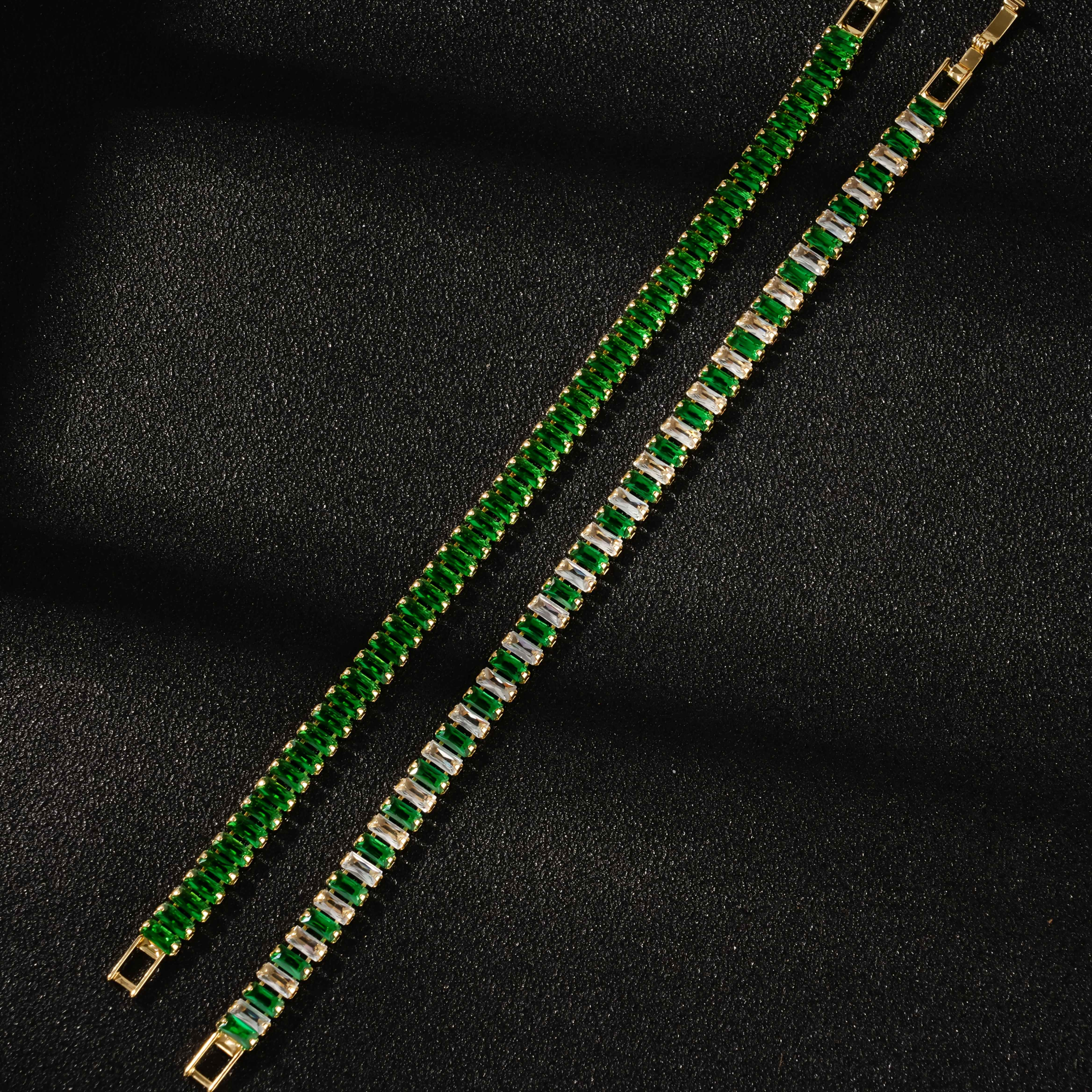 TEMU Men And Women 2pcs Bracelet Set, Elegant Luxurious Style, Plated Truncated Square Green , Women' Commute Stackable Jewelry Suitable For Daily