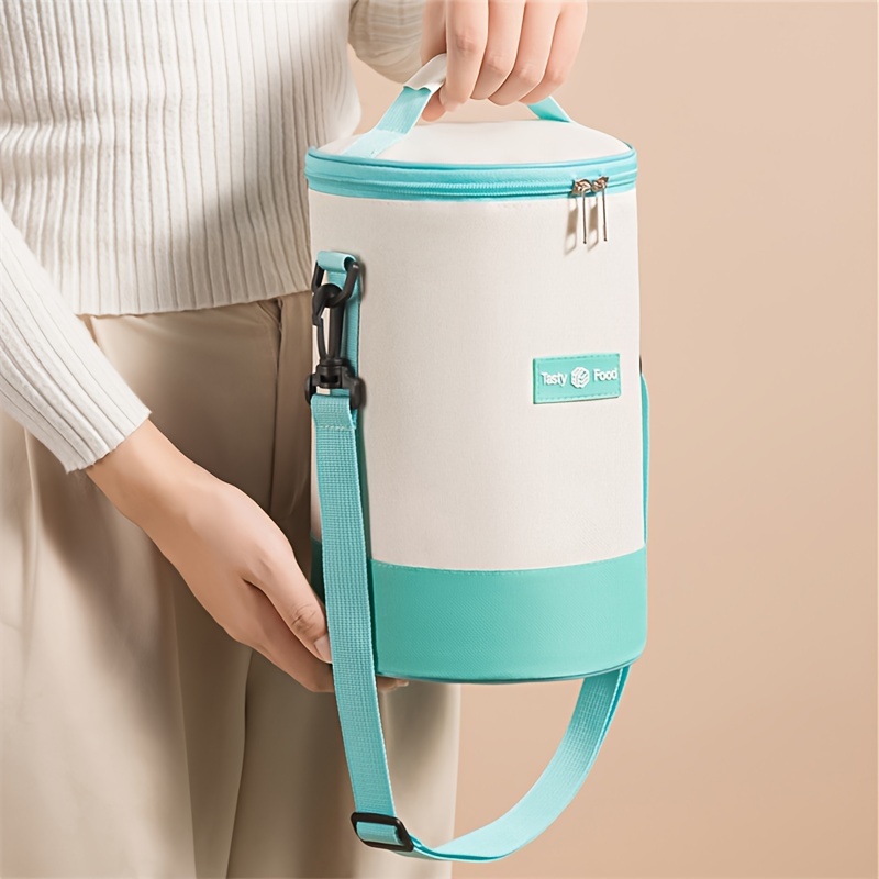 New Cylindrical Insulated Lunch Bag with Shoulder Strap, Round Bento Box Bag for Office Workers, School, Picnics, Hand-Carry Crossbody Lunch Bag, Non-Food Contact