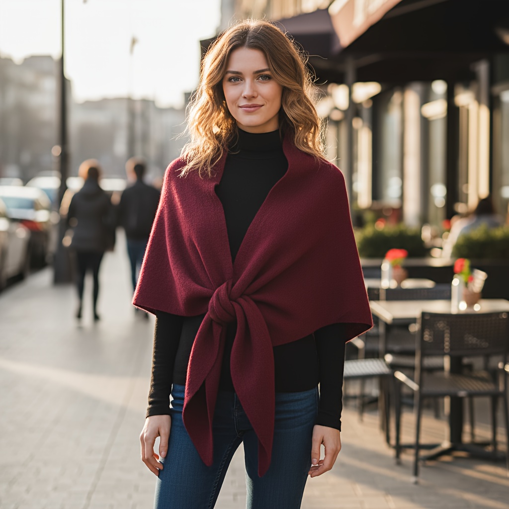 TEMU 2025 Cross-border Lazy Outing Wool Triangle Scarf Women's Autumn Winter Neck Protection Warm Scarf Solid Color Large Shawl Air-conditioned Room