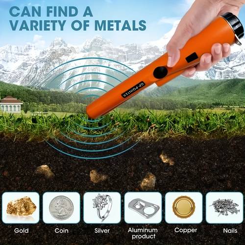 handheld metal detector pinpointer with buzzer vibration alerts for features 360 detection 128 durable plastic body metallic battery powered excl for