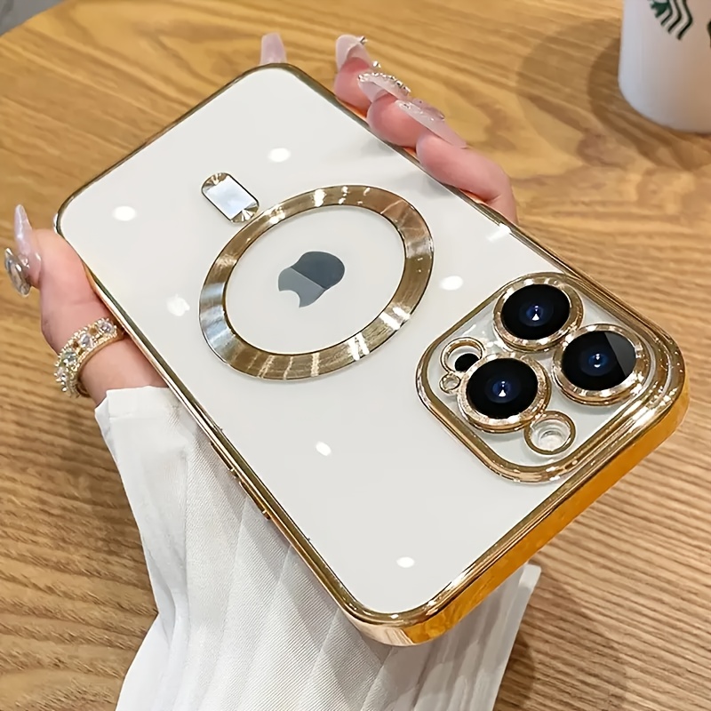 TEMU Phone Case: Magnetic Plated Transparent Protective Case For Iphone 16, 15, 14, 13, 12, 11 Pro Max, With Lens Protective Glass And Wireless