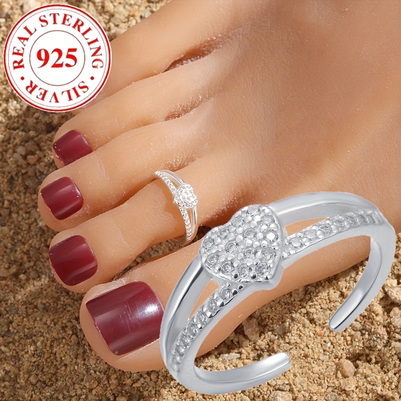 

Adjustable 925 Sterling Silvery Toe Ring With Sparkling Cubic Zirconia Heart - Beach & Casual Attire, Birthstone