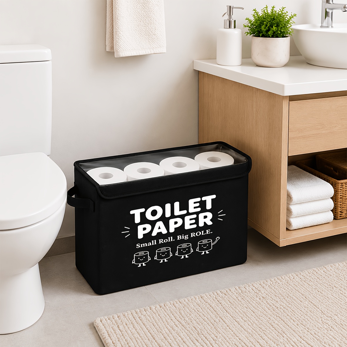 TEMU Organizzatore per rotoli di carta igienica con , Borsa porta rotoli di carta igienica per bagno, Contenitore porta rotoli di carta igienica in